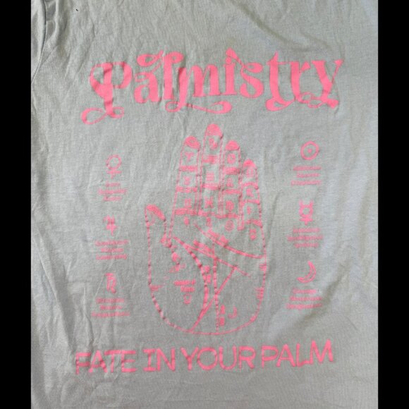 Pull & Bear Pastel Blue Palmistry Graphic Tee – “Fate in Your Palm”, Size S - Picture 2 of 4
